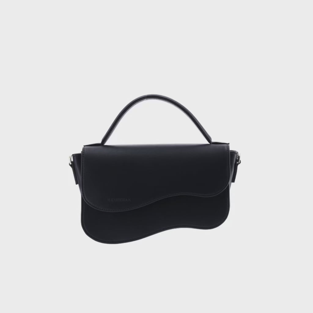 Small, black, satchel handbag