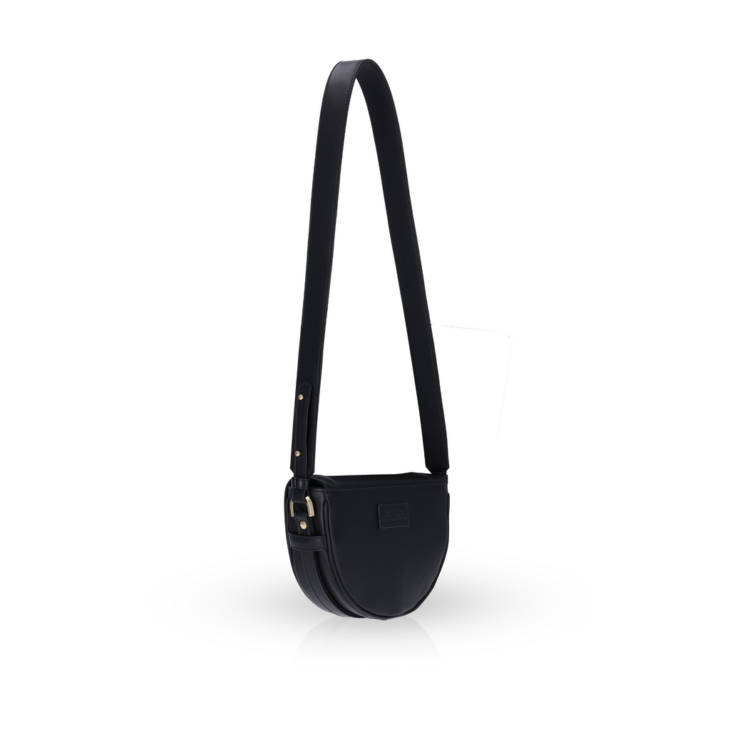black crescent handbag with strap