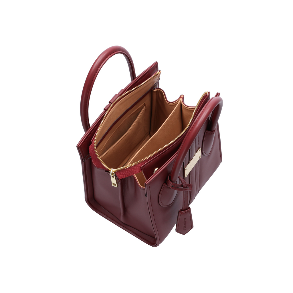 medium-sized burgundy handbag inside