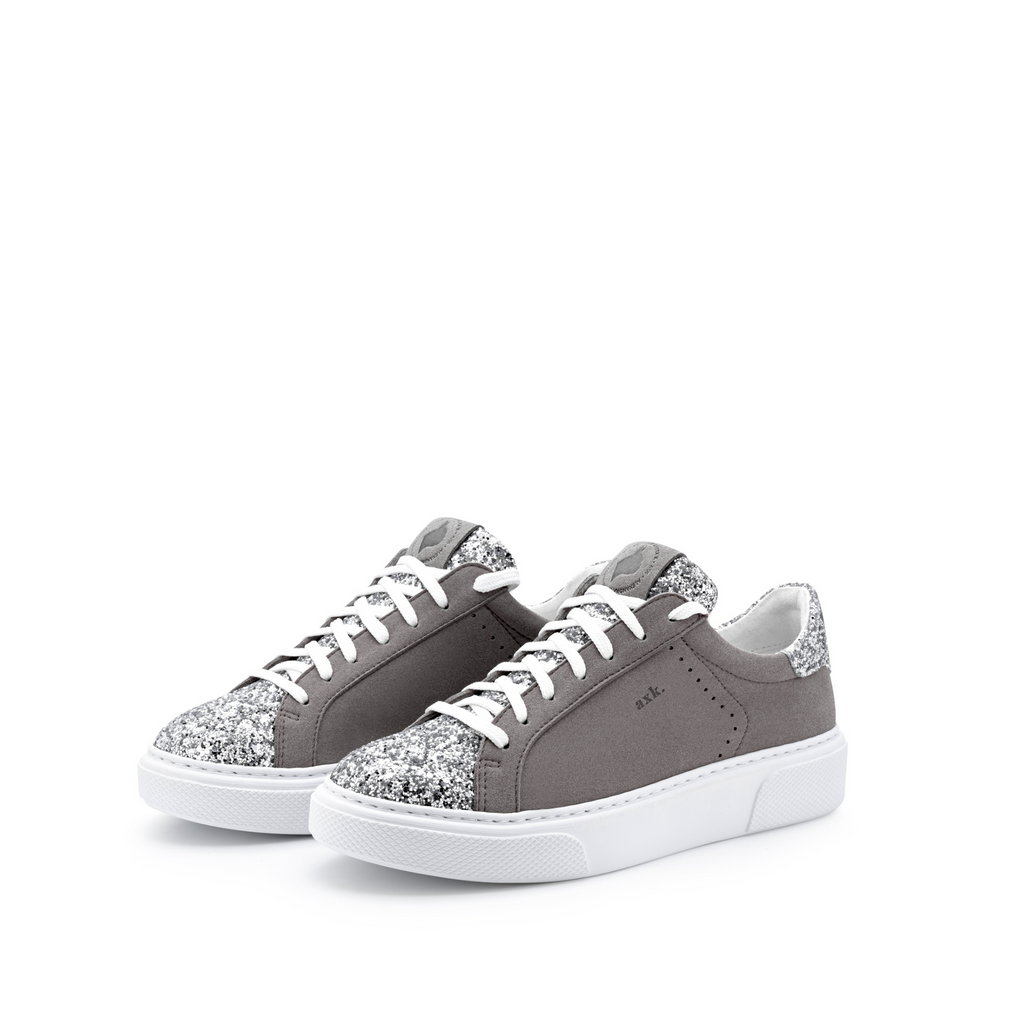 gray shoes with glitter