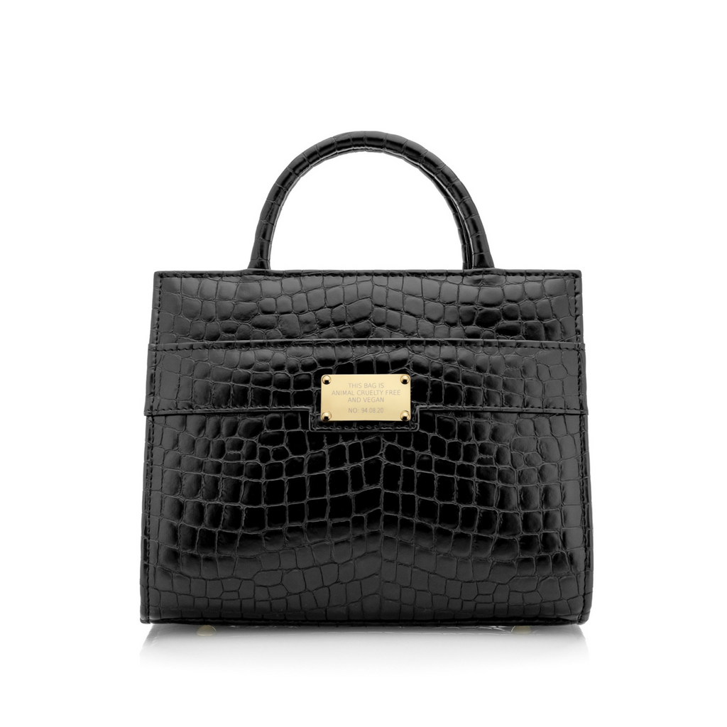 black handbag with animal print