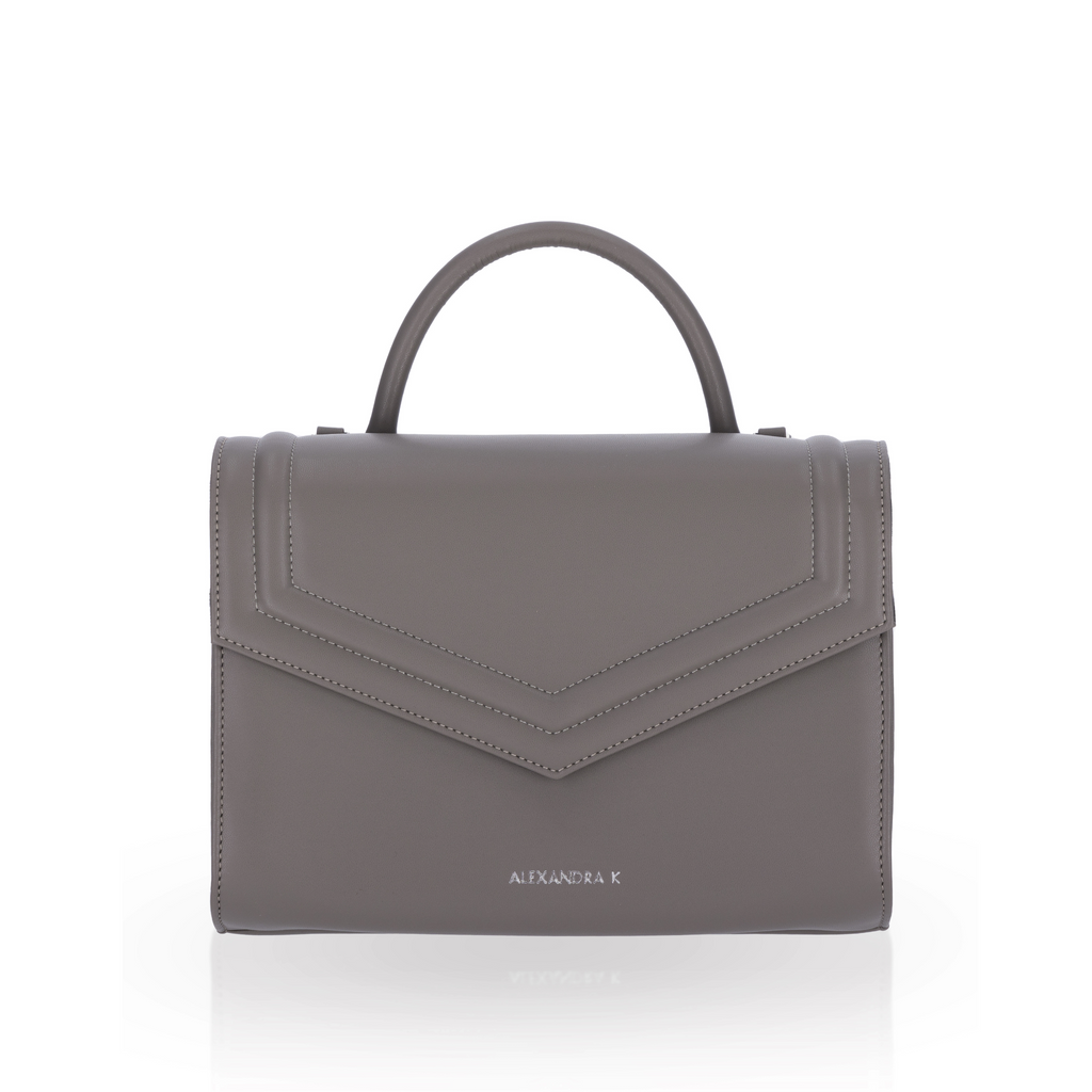 gray women's handbag with pockets