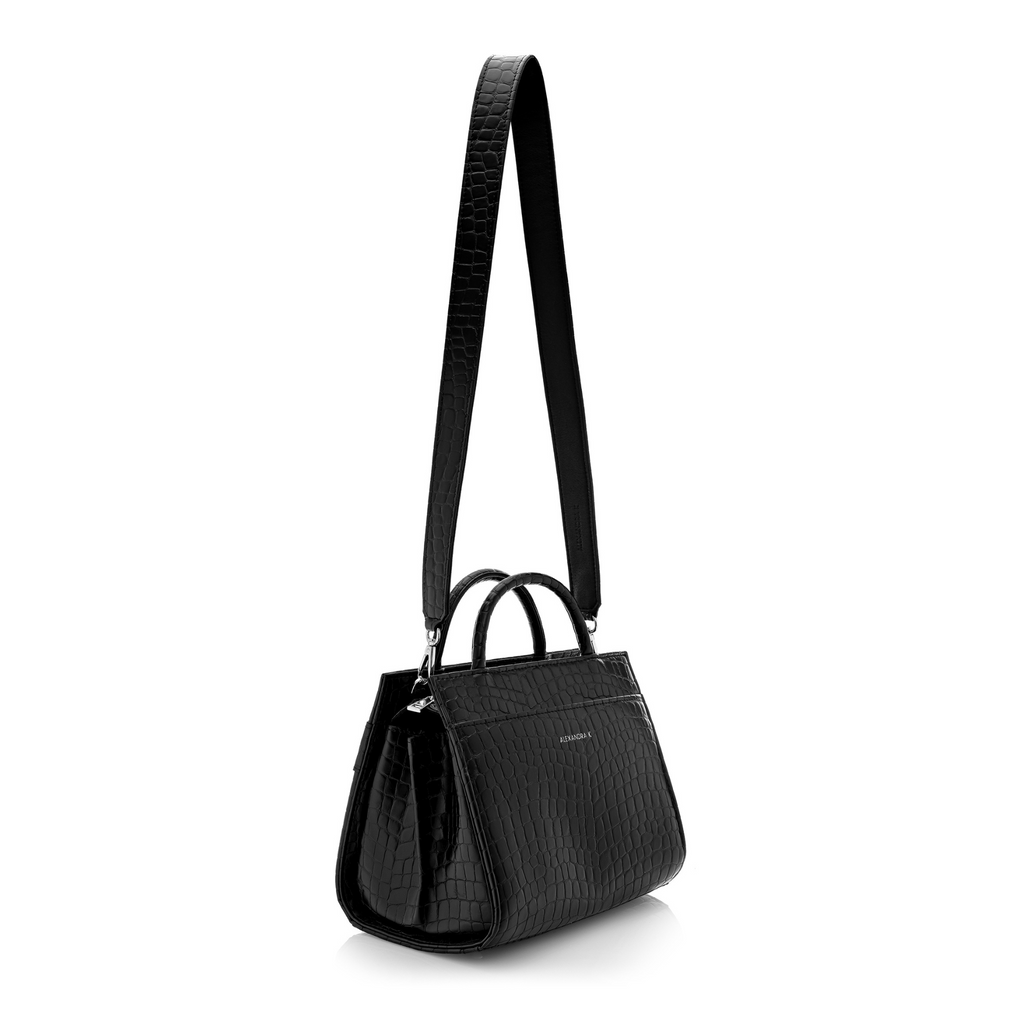 black handbag with CROCO print, with strap