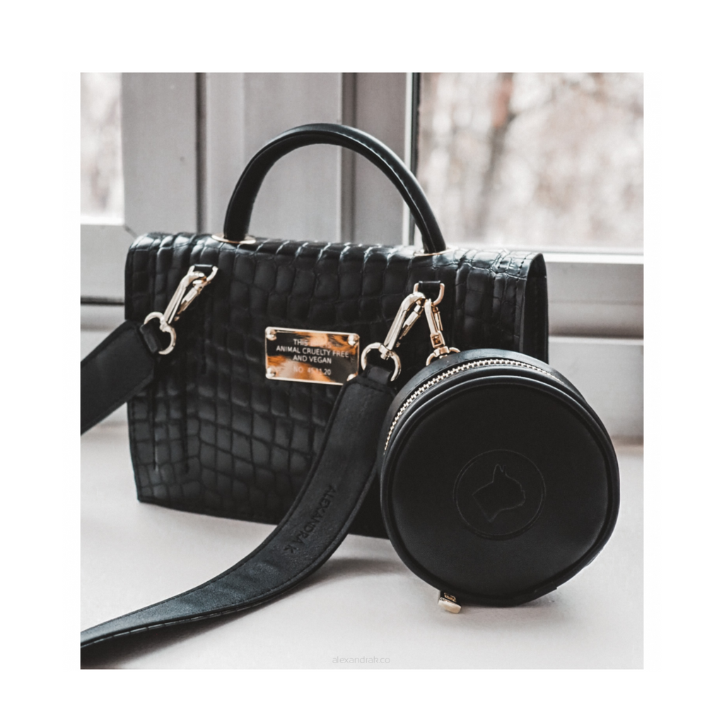 black round handbag