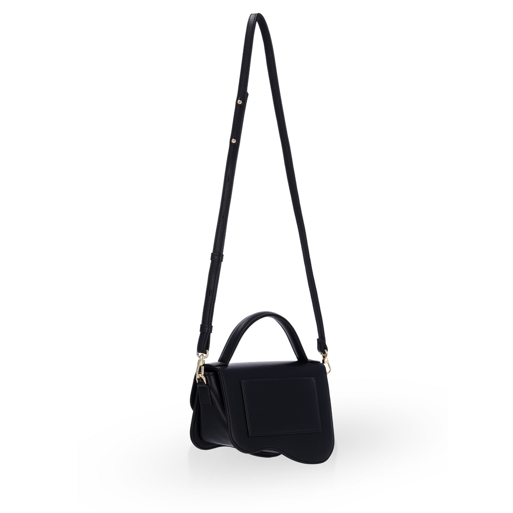 Small, black, satchel handbag crossbody