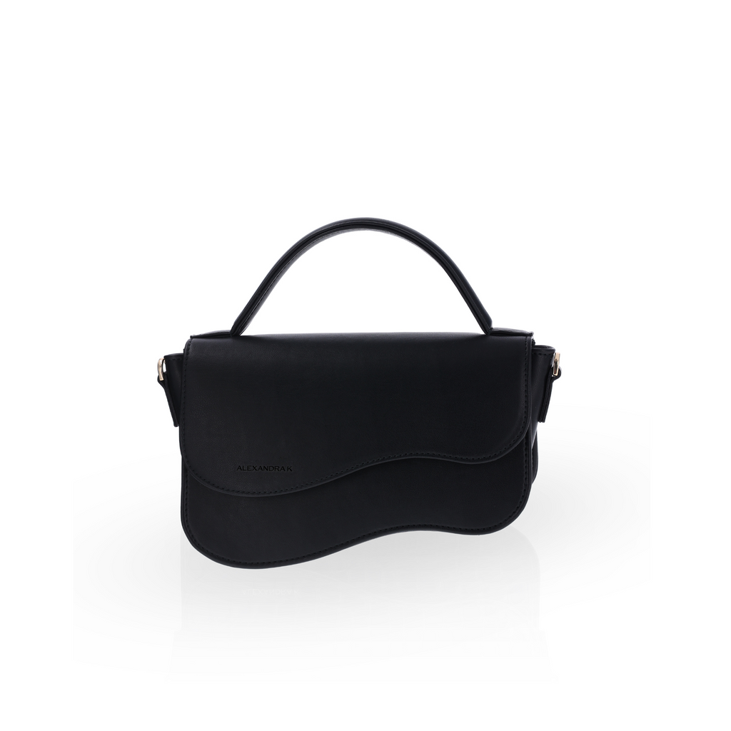 Small, black, satchel handbag