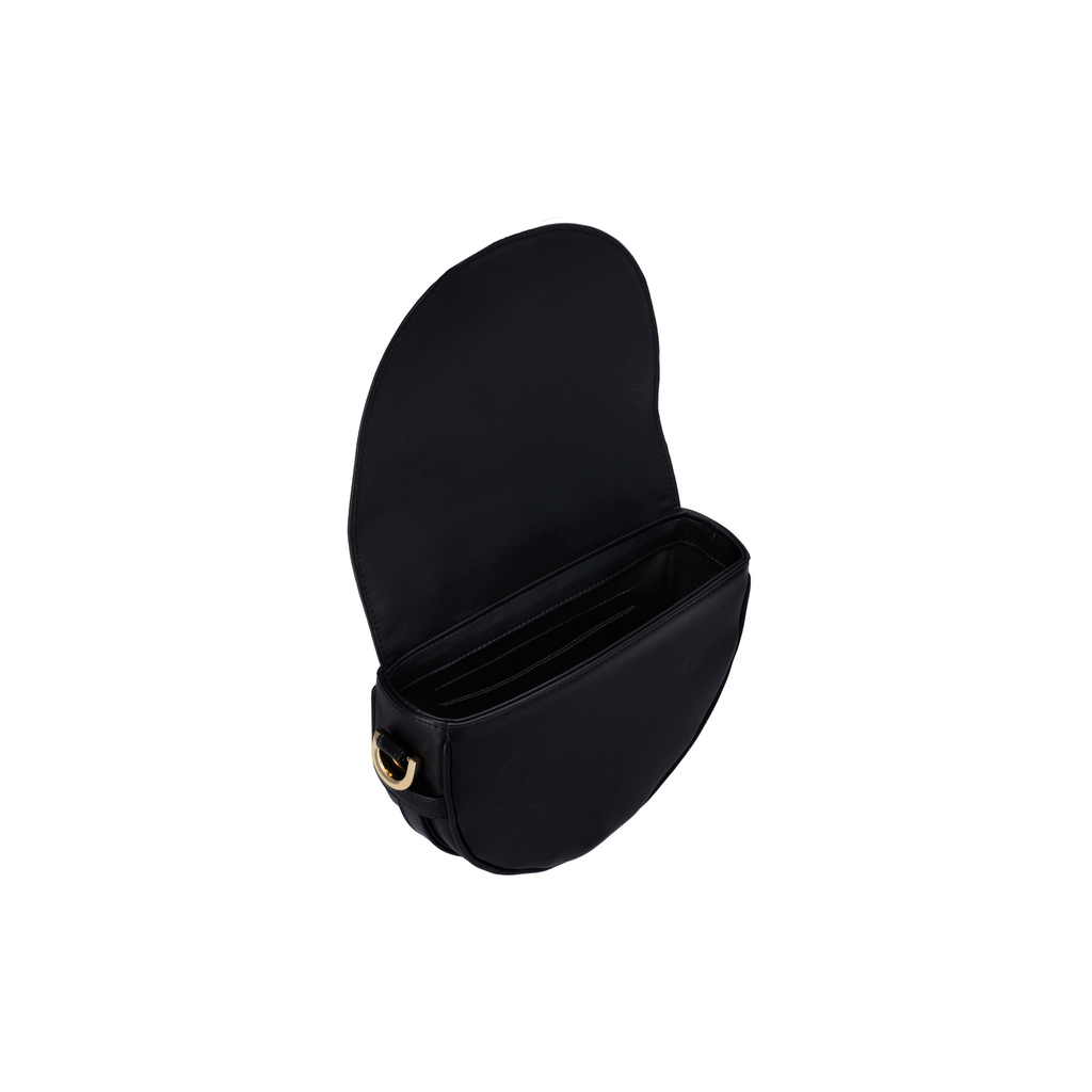 black crescent handbag inside